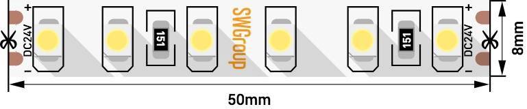 Лента светодиодная стандарт SMD3528 120LED/м 9,6Вт/м 24В IP20 Цвет:Холодный белый (1м) SWG